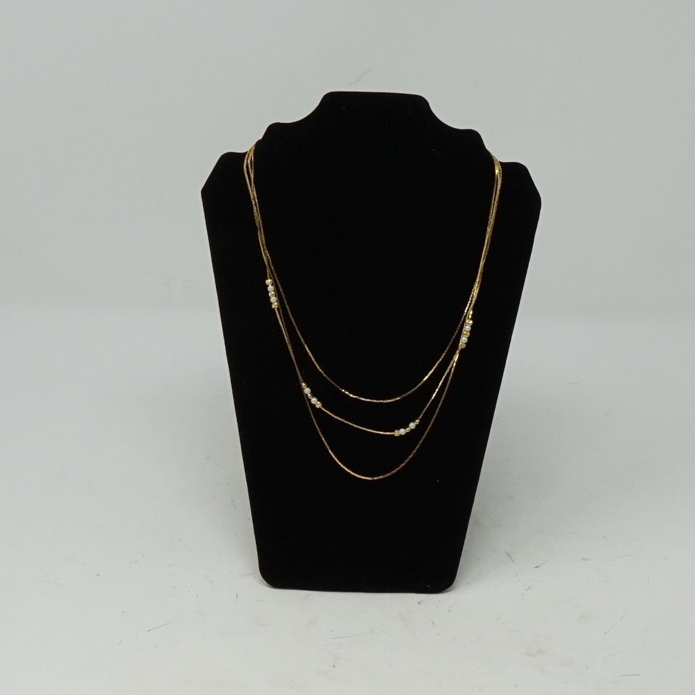 Multi Strand Gold w Pearl Fashion Necklace